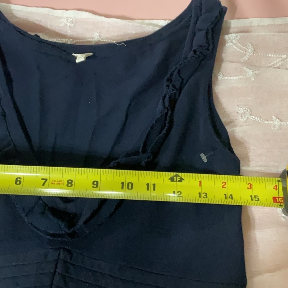 J Crew Piqué V-neck Ruffle Dress 2 V-Neck Navy Blue 100% Cotton - Picture 3 of 11